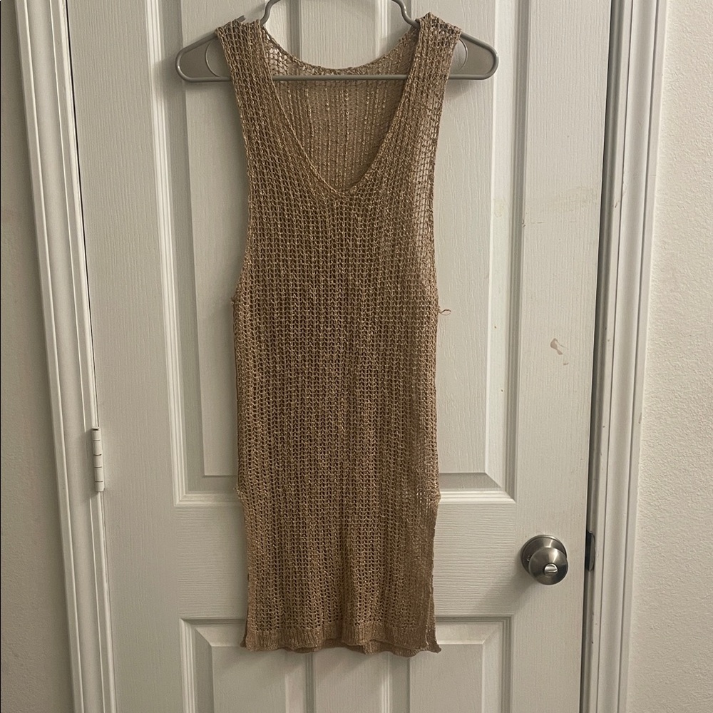 Beige Crochet Sleeveless Knit Dress